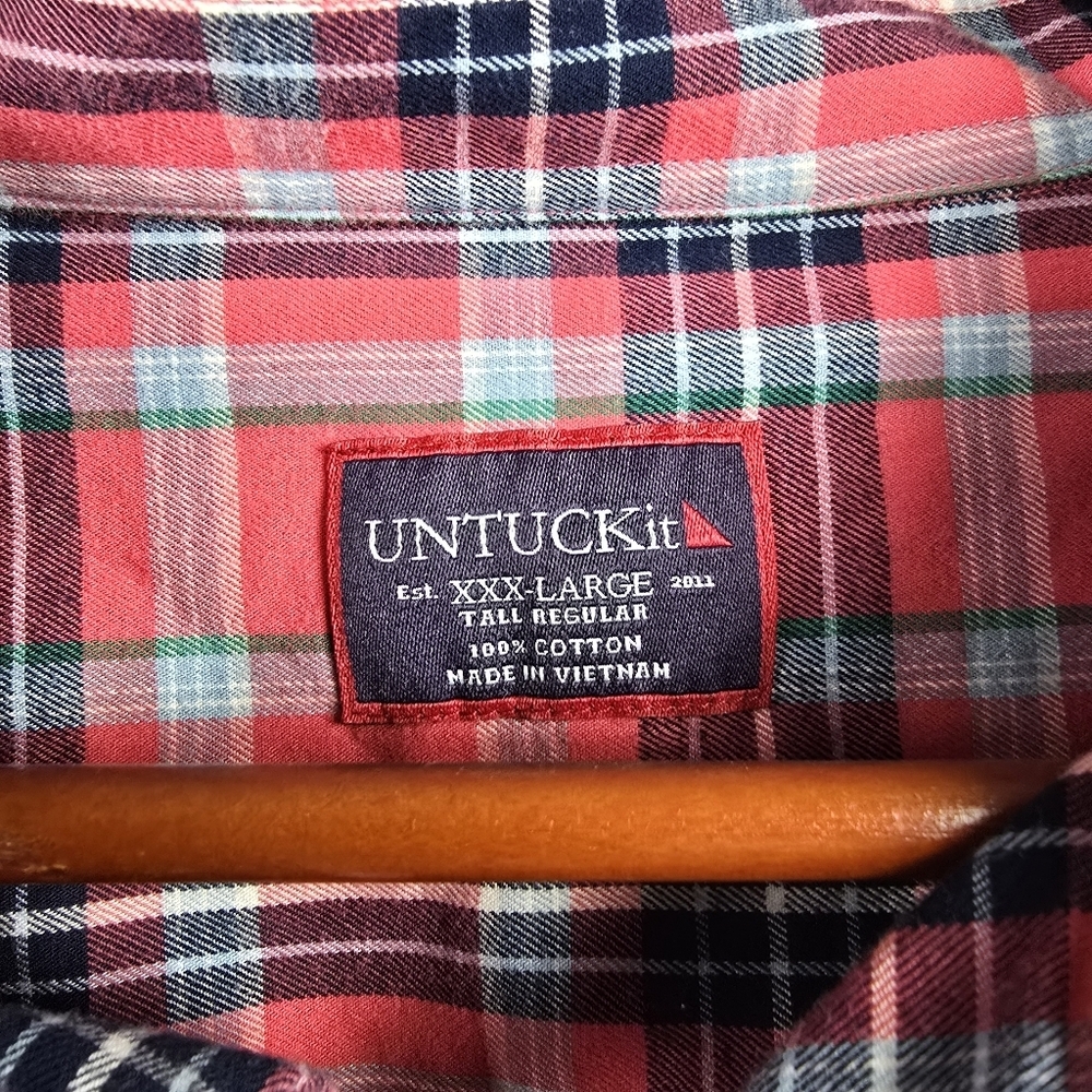 UNTUCKit Plaid Button-up Classic Shirt‎ Santa Barbra Tall Regular Red Men Sz 3XL - Picture 7 of 13